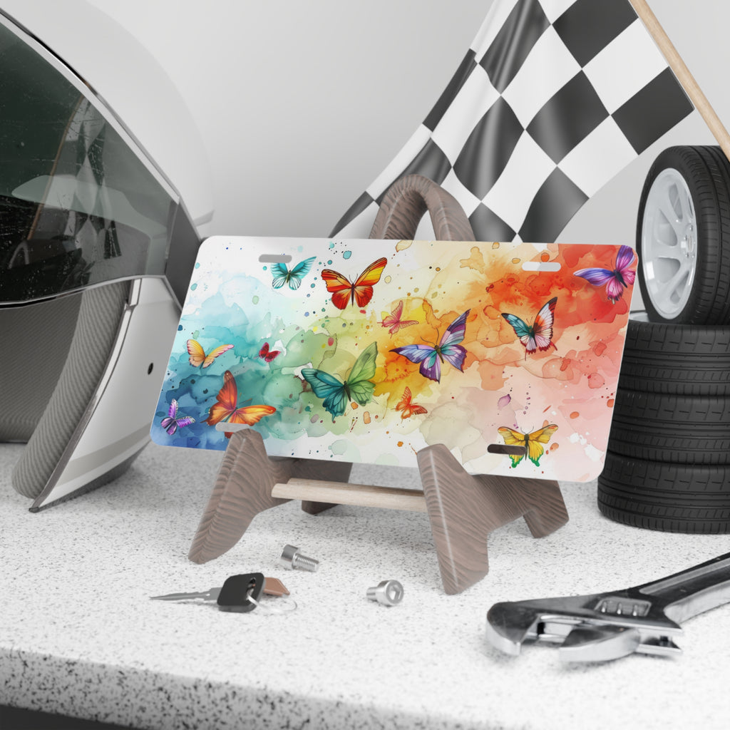 Colorful Butterfly Vanity License Plate - Rainbow Watercolor Car Decor