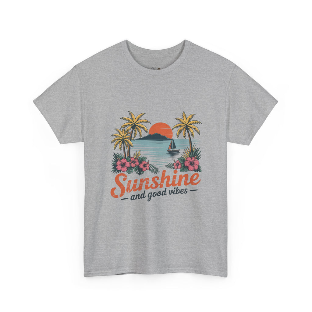 Sunshine and Good Vibes Graphic T-Shirt | Tropical Beach Tee | Summer Vacation Shirt