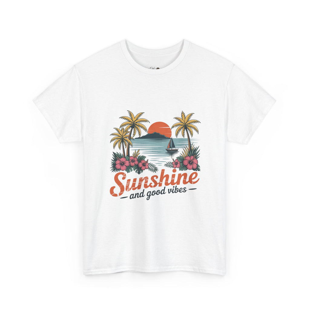 Sunshine and Good Vibes Graphic T-Shirt | Tropical Beach Tee | Summer Vacation Shirt