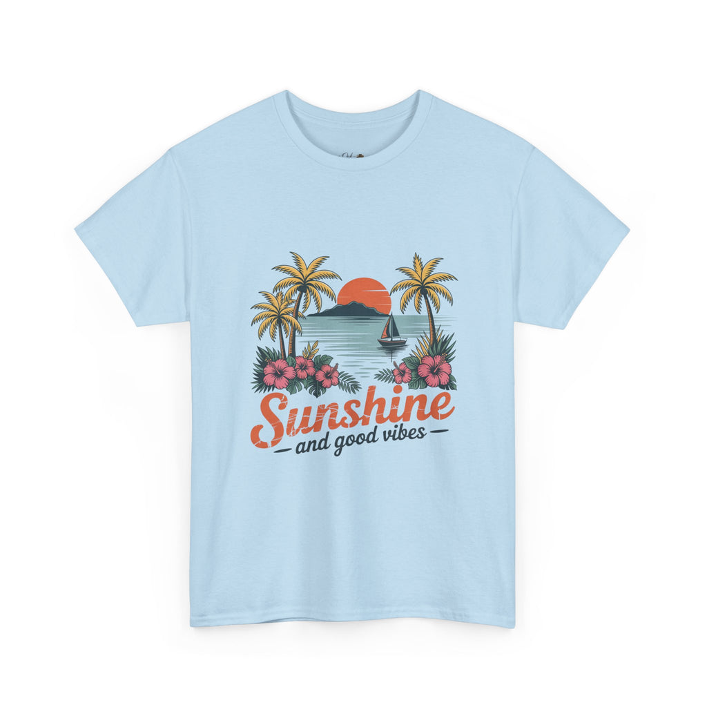 Sunshine and Good Vibes Graphic T-Shirt | Tropical Beach Tee | Summer Vacation Shirt