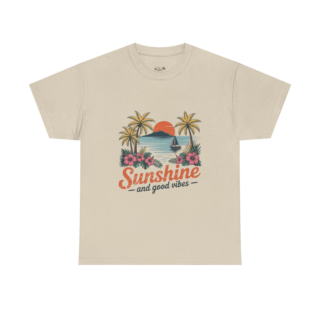 Sunshine and Good Vibes Graphic T-Shirt | Tropical Beach Tee | Summer Vacation Shirt