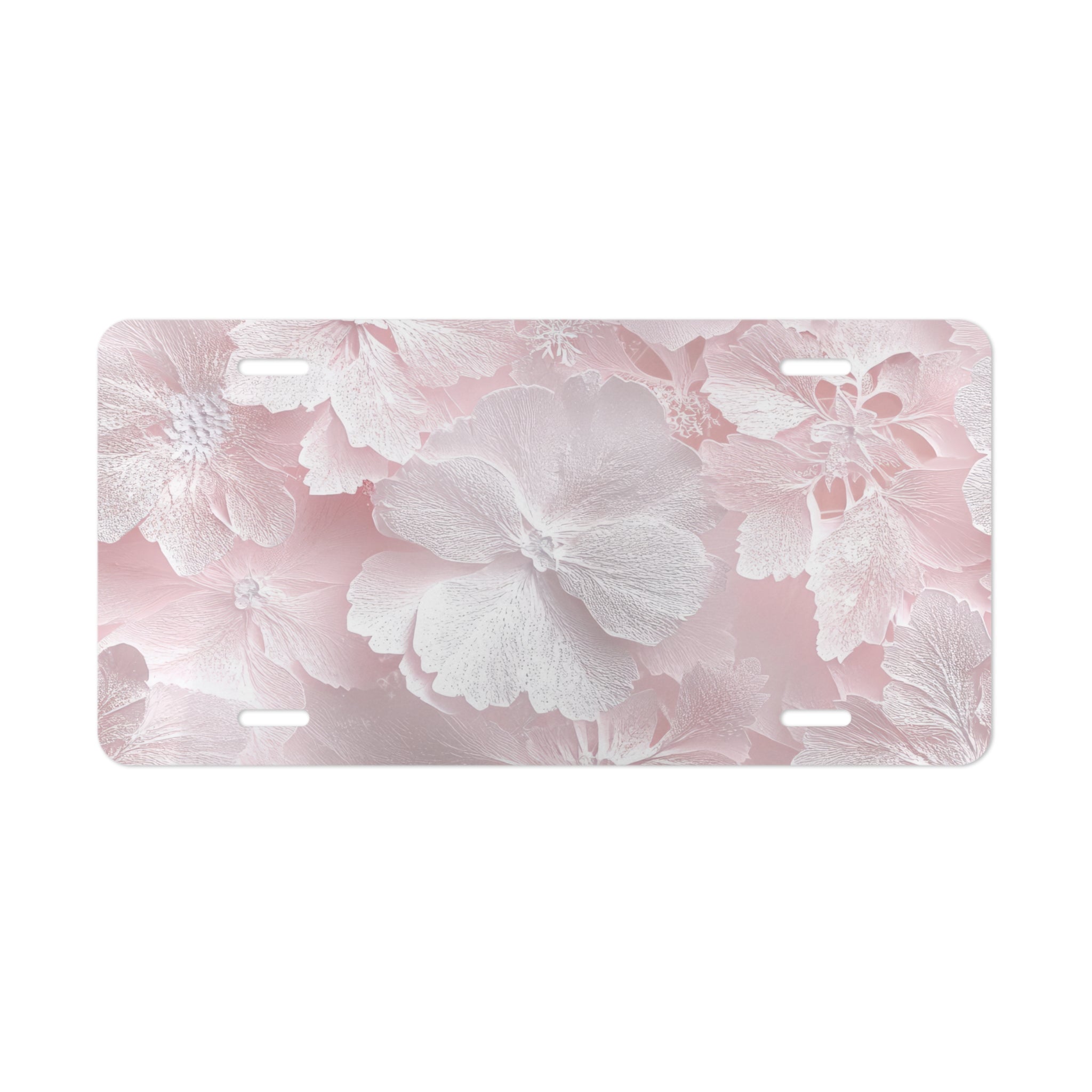 Floral Pink Vanity License Plate — Soft Blossom Decorative Car Tag